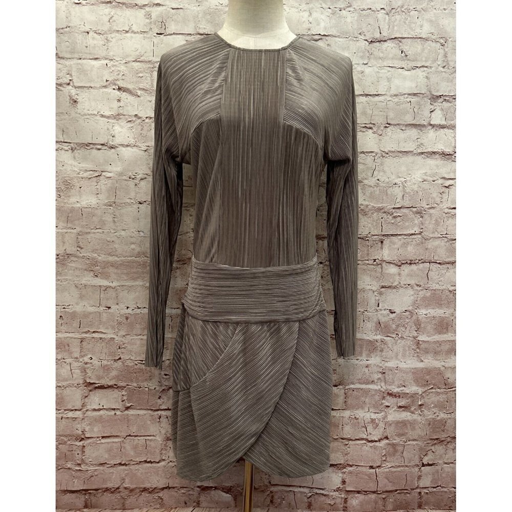 NBD Aluna Dress Size S Champagne Taupe V Back Drop Waist Cocktail Party Shimmer